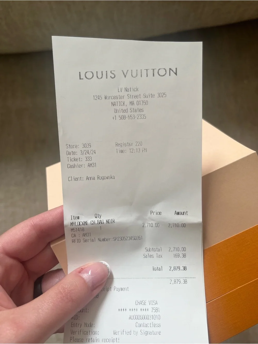 Louis Vuitton Black Leather Chain Shoulder Bag with Silver LV